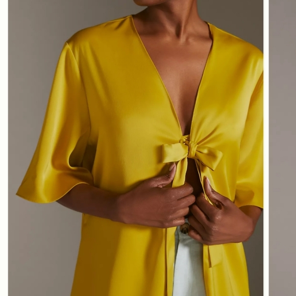 Anthropologie Pilcro Open Cross-back Kimono Golden Yellow Kaftan Front Tie O/S - Picture 6 of 14